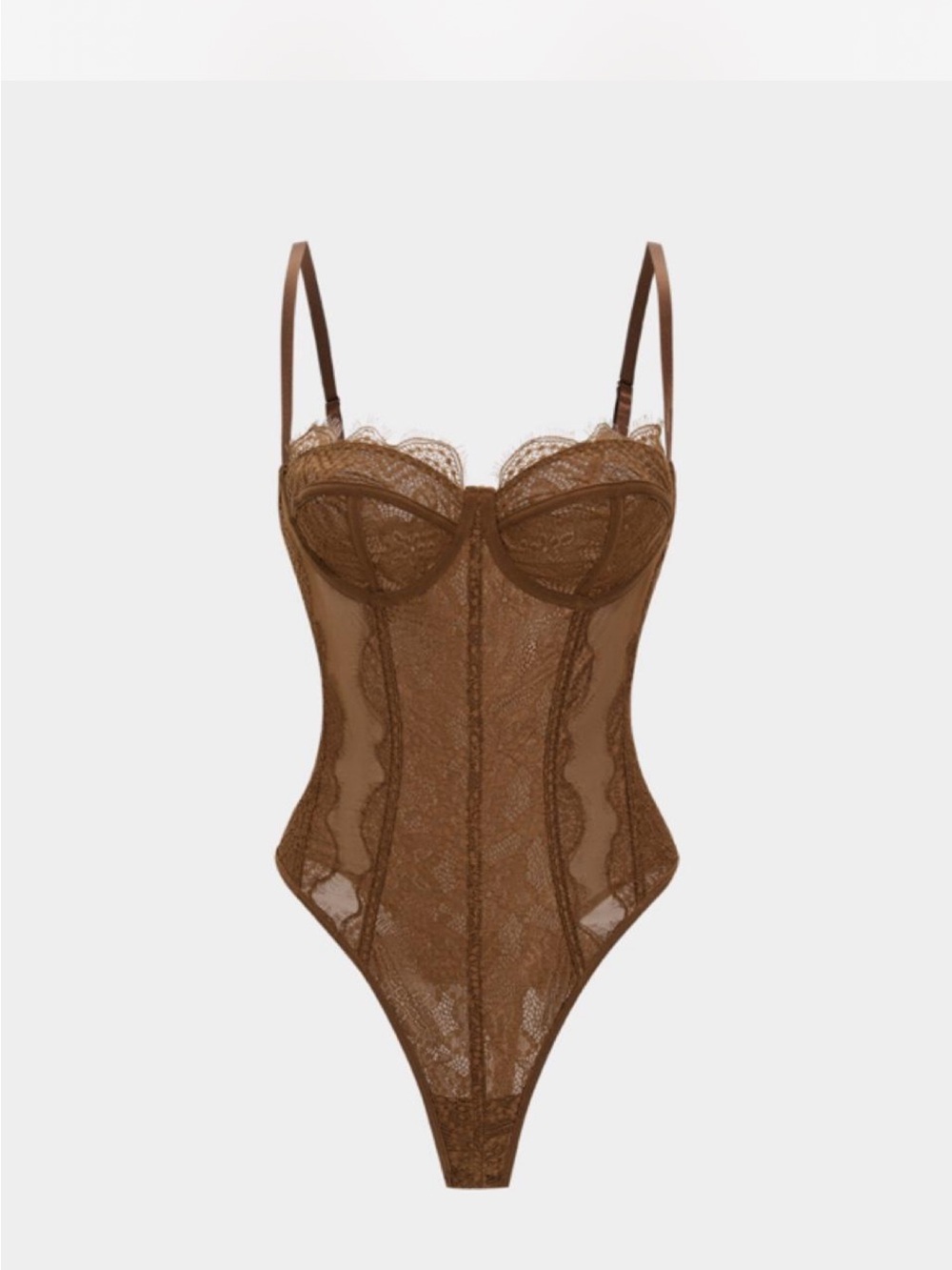 Micas Brown Lace Bodysuit Thong Teddy - Women’s Intimates sz large nwt